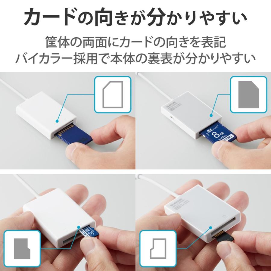 エレコム ELECOM Lightningカードリーダー/SD+microSD対応/ホワイト