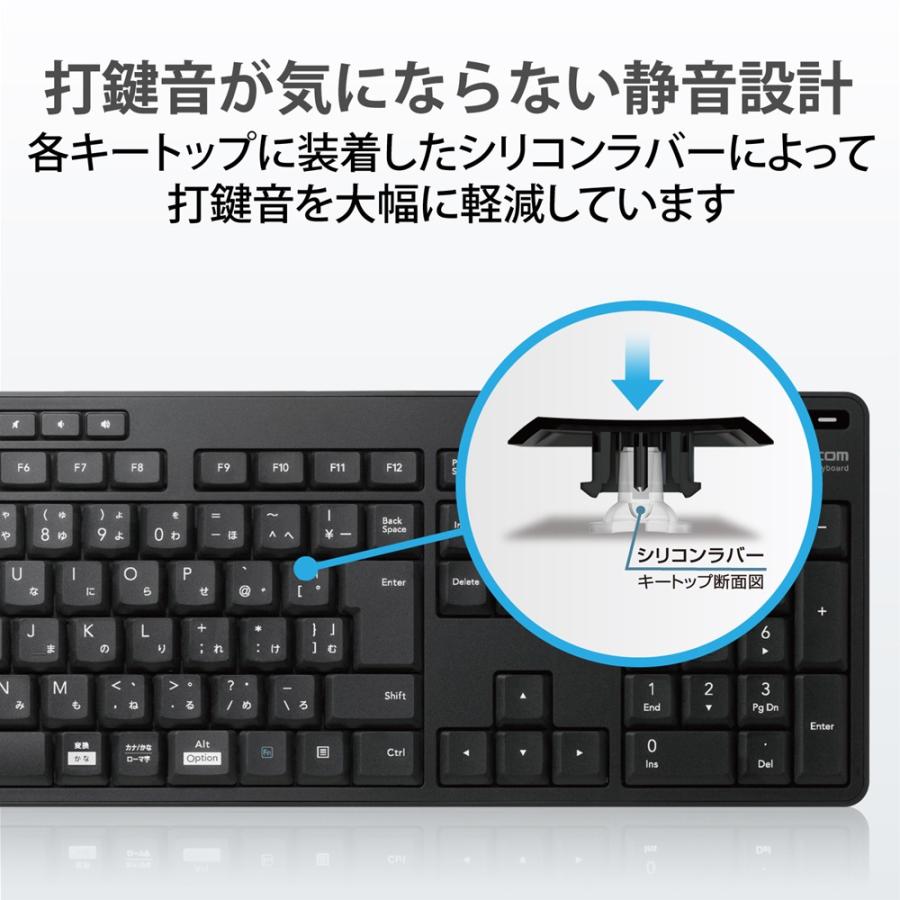 エレコム ELECOM フルキーボード/無線(2.4GHz)/静音設計/抗菌/ブラック