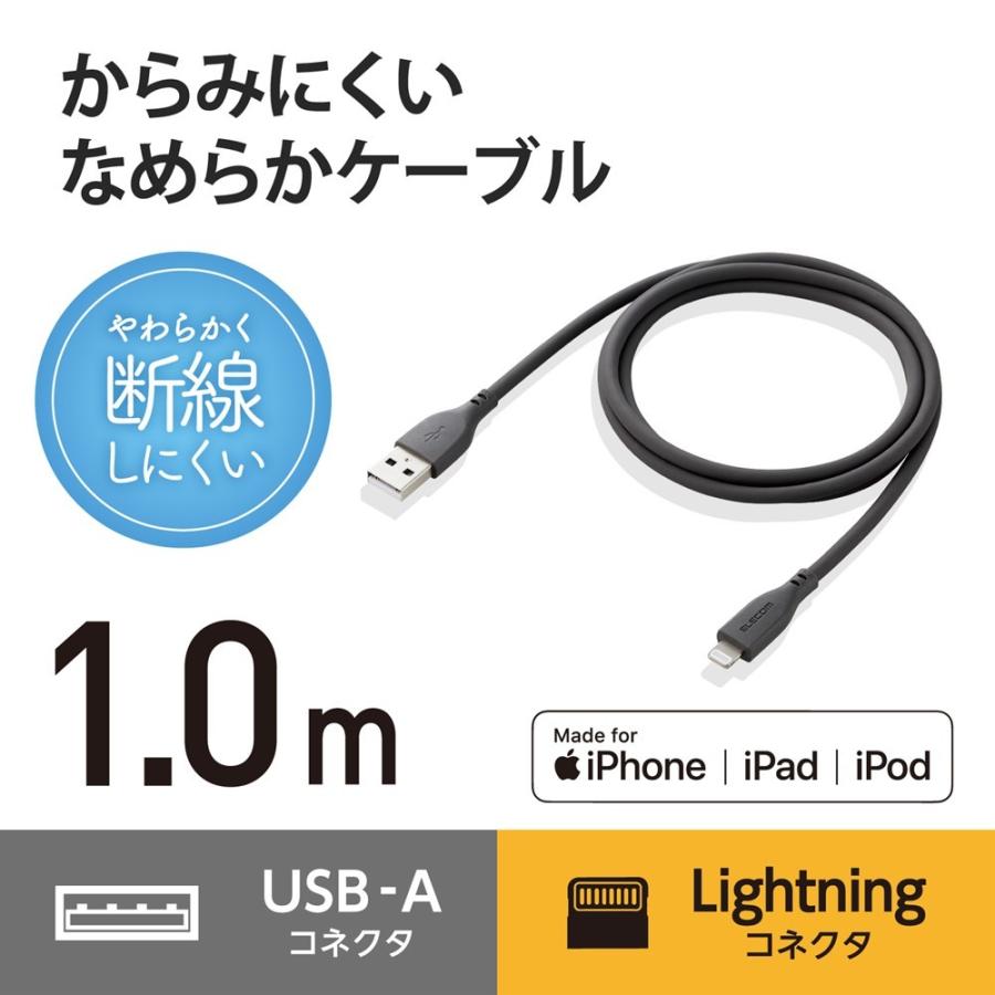 iPhone充電ケーブル ライトニング USB-A 1m 高耐久 iPhone iPad シリコン素材 グレー｜softbank-selection｜02