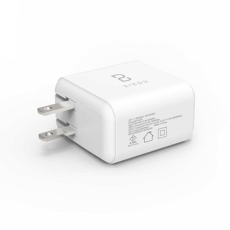ACアダプター BIZOU 2ポート PD20W+12W BASIC 急速充電 USB-C＋USB-Aポート 折り畳み式プラグ 1年保証 最大32W BZ-AC03 送料無料 充電器 iPhone Android iPad | iPad | 16