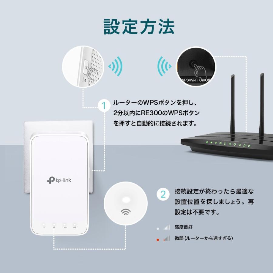 TP-Link ティーピーリンク 無線LAN中継器 11ac/n/a/g/b 867Mbps+300Mbps デュアルバンド OneMesh対応 3年保証 RE300/R｜softbank-selection｜07