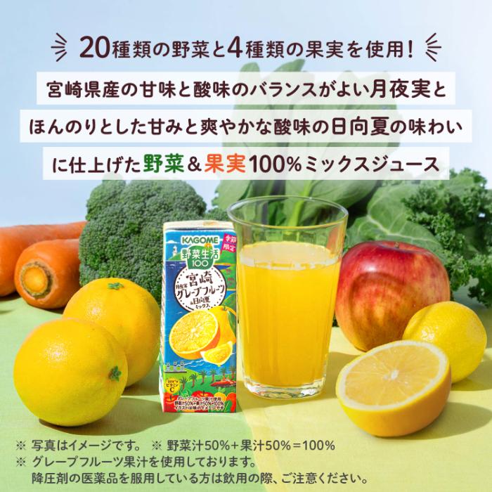 野菜生活100 カゴメ 宮崎月夜実グレープフルーツ&日向夏ミックス 195ml