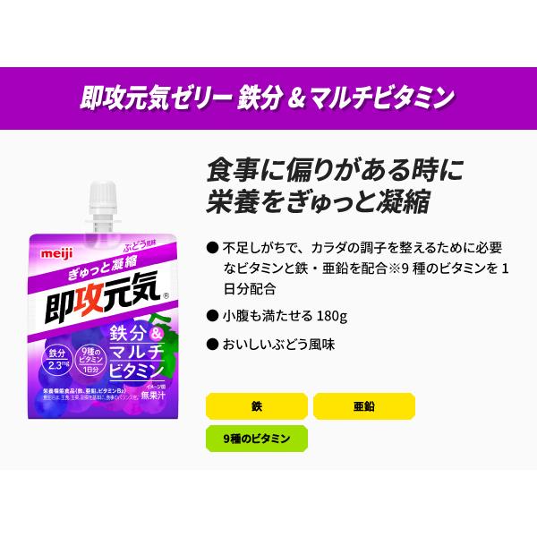 明治 即攻元気ゼリー 鉄分&マルチビタミン ぶどう風味 180g パウチ 36