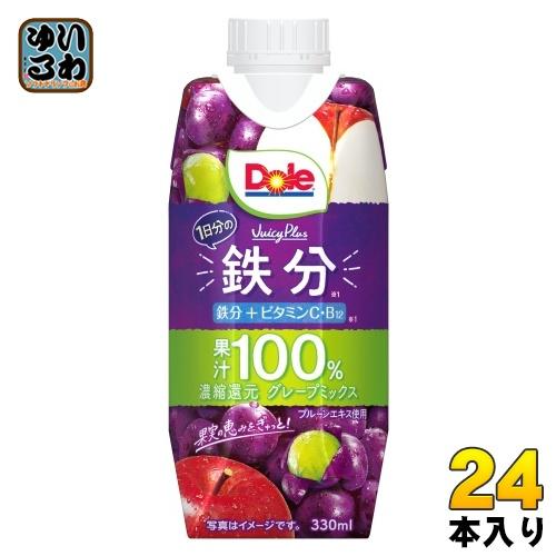 雪印メグミルク Dole JuicyPlus 1日分の鉄分 330ml 紙パック 24本 (12