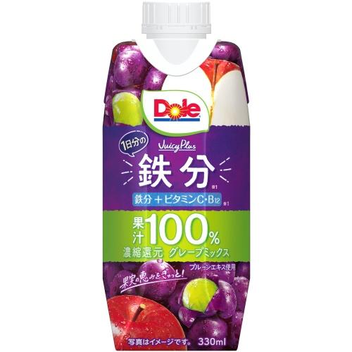 雪印メグミルク Dole JuicyPlus 1日分の鉄分 330ml 紙パック 36本 (12
