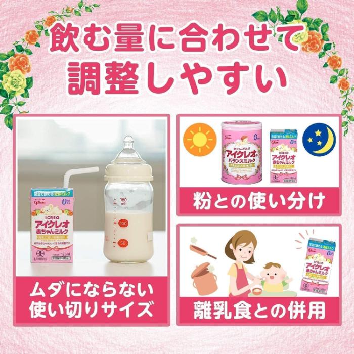 アイクレオ（ICREO） グリコ 赤ちゃんミルク 125ml 紙パック 36本 (18