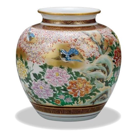 九谷焼 9.5号花瓶・本金花鳥 光崖窯 縁起の置物 花立 花台 逸品