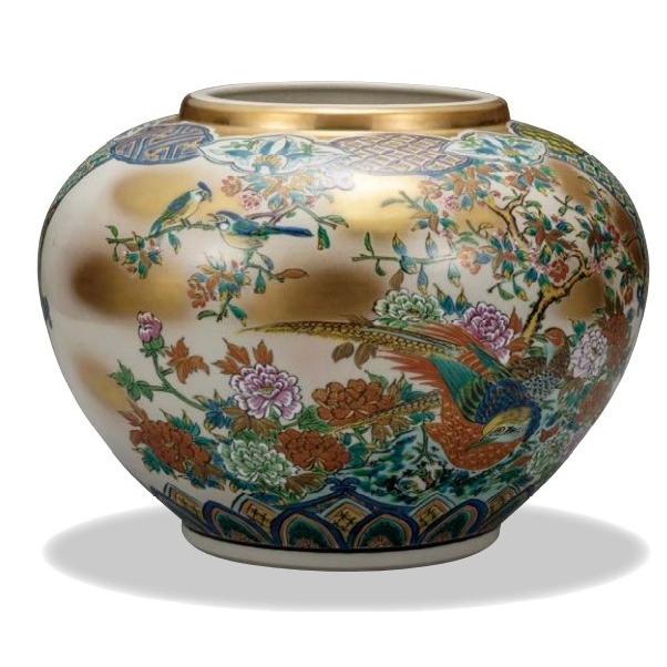 九谷焼 12号花瓶・割取山水花鳥 縁起の置物 花立 花台 逸品・鮮やかな