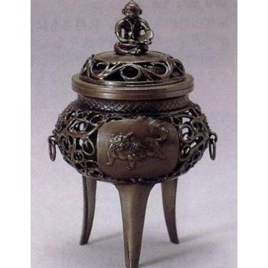 高岡銅器 香炉【唐草透し（唐獅子）】伝統美術工芸品