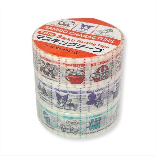 新品 サンリオキャラクターズ ノスタルジック柄マスキングテープ3P