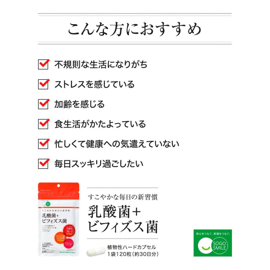 SOGO SMILE 乳酸菌＋ビフィズス菌 120粒(約30日分)植物性