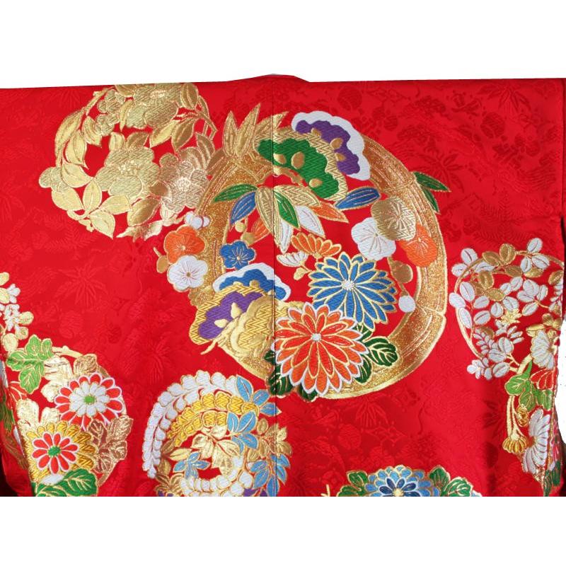 レンタル／２着目プラン／色打掛レンタル／赤地瑞花彩祥丸紋／鮮やかなな赤地　地模様に高級感／レンタル着物／レンタル色打掛_3