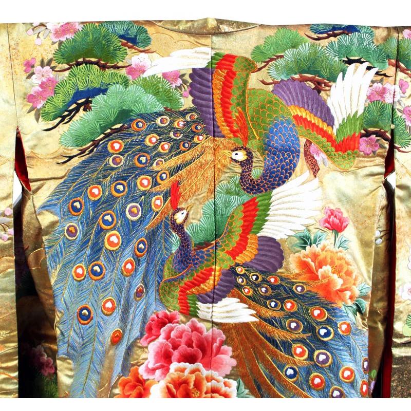 レンタル／２着目プラン／色打掛レンタル／金地孔雀鴛鴦花鳥園／花嫁らしい色打掛。洋髪にも／レンタル着物／レンタル色打掛_3