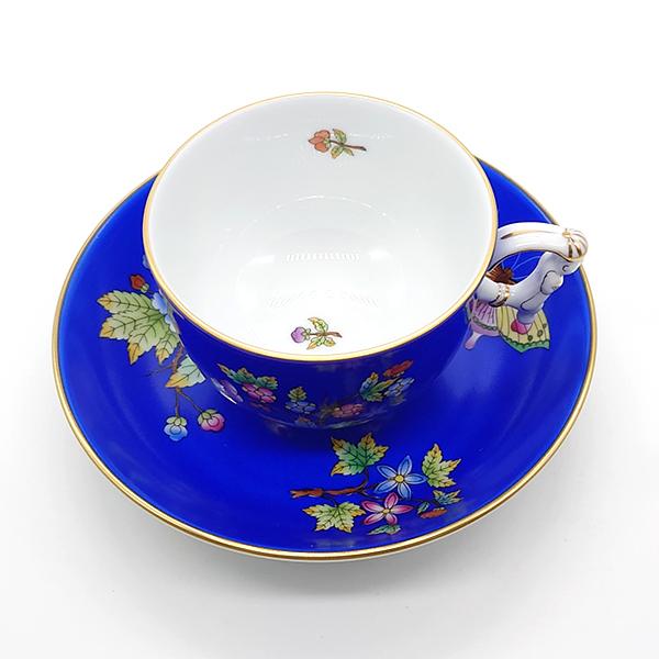 ヘレンド ビクトリアンエマニエルフォンドブルー ティーカップソーサー