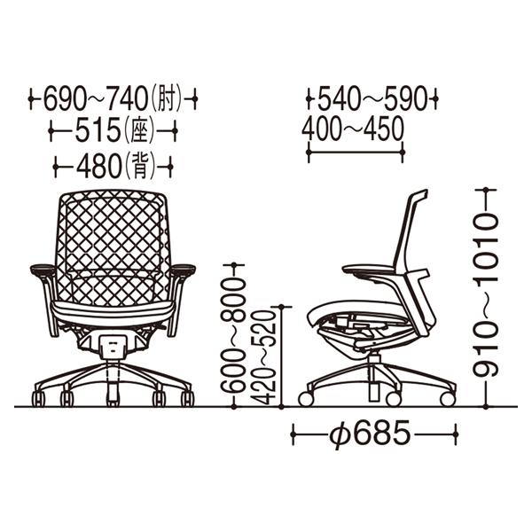 オフィスチェア オカムラ フィノラ C783MR ミドルバック ブラックパネル ブラック脚 ブラックボディ 可動肘 座：クッション ナイロンキャスター_3