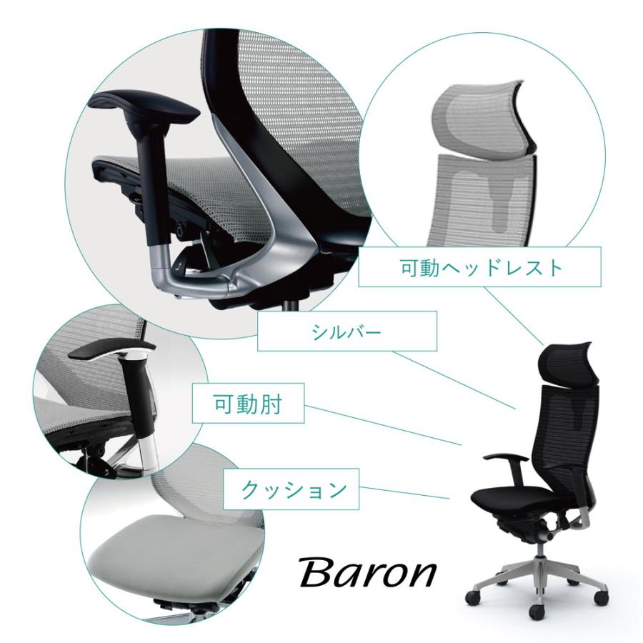 オフィスチェア オカムラ バロン EXハイバック可動ヘッドレストタイプ CP81DR CP81DW可動肘 シルバーフレーム 座：クッション | オカムラ | 01