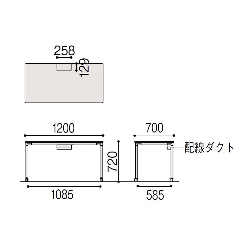 オフィス デスク アクティブフィールド パーソナルテーブル 角型 キャスター脚 幅120×奥行70cm 配線口タイプ イトーキ ITOKI 自社便 開梱 設置付の画像