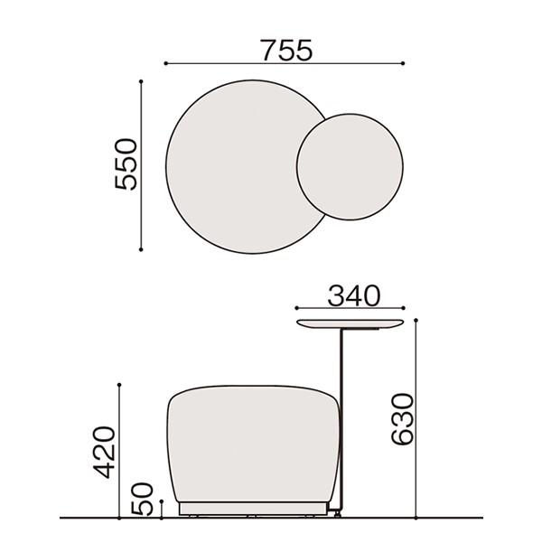 オフィス用 ソファ スツール イトーキ コボル 1人掛 ラウンドタイプ テーブル付 12 オークブラウン アジャスター付 布地張り | イトーキ | 02