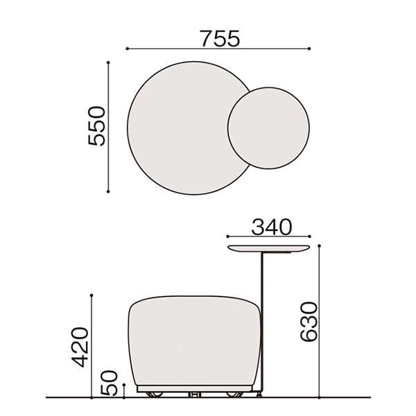 オフィス用 ソファ スツール イトーキ コボル 1人掛 ラウンドタイプ テーブル付 15 オーク キャスター付 布地張り | イトーキ | 02