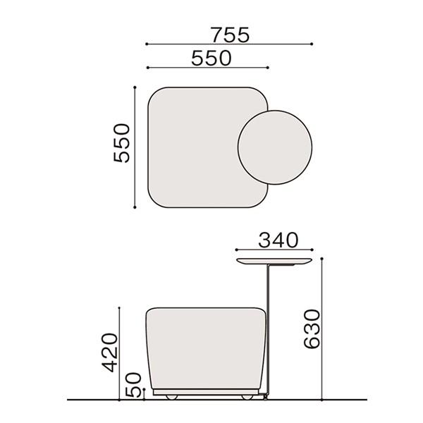 オフィス用 ソファ スツール イトーキ コボル 1人掛 スクエアタイプ テーブル付 12 オークブラウン アジャスター付 ビニールレザー張り | イトーキ | 08