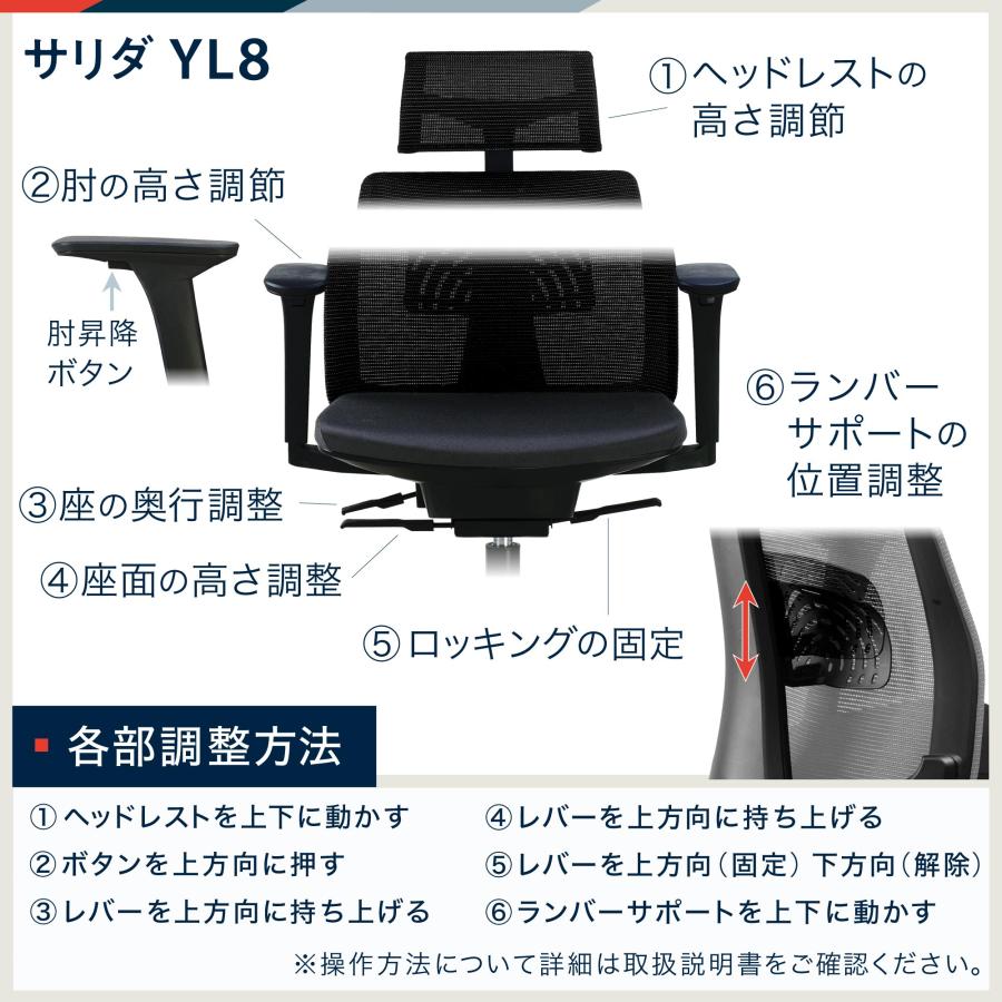 イトーキ サリダ YL8 オフィスチェア 全身を支えるハイバック 通気性に優れたメッシュ形状 高機能ヘッドレスト こだわりの座面 [2000円クーポン4/25-5/19]｜soho-st｜19