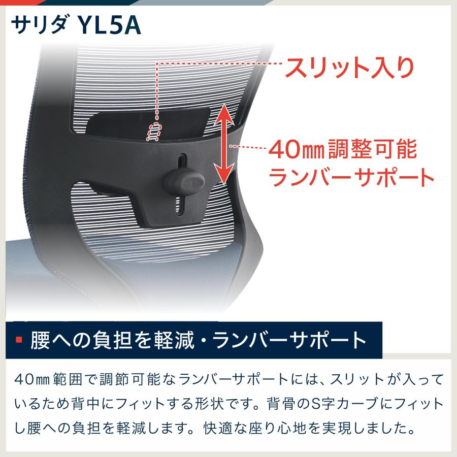 イトーキ サリダ YL5A YL5A-B-CBK オフィスチェア デスクチェア 事務椅子 チェア 椅子 パソコンチェア メッシュ P5倍 まとめ買い3%オフの画像