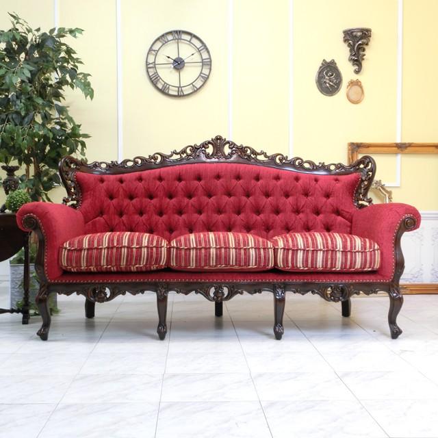 ロココ調トリプル 190cm幅 三人掛け アンティークソファ 店舗什器