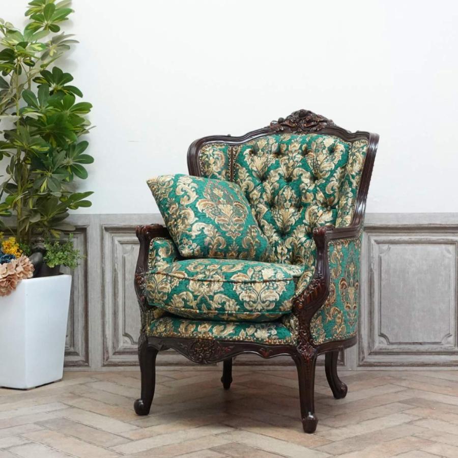 アンティーク ソファ 1人 グリーンダマスク 1008-1w-5f102b