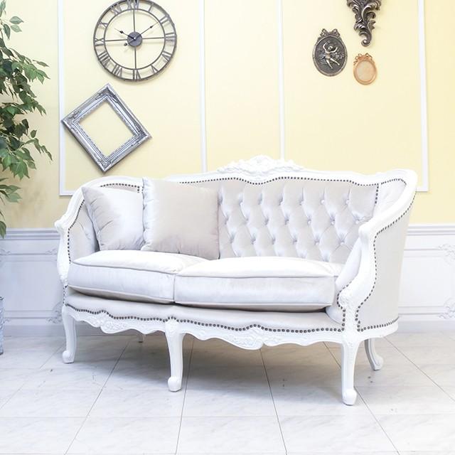 ロココ調2Pソファ 猫脚シルバーエレガント