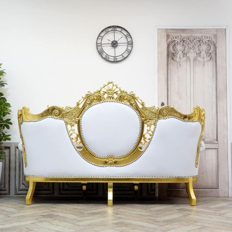 アンティーク ソファー 革 ホワイトレザー ロココ調家具 1011-3