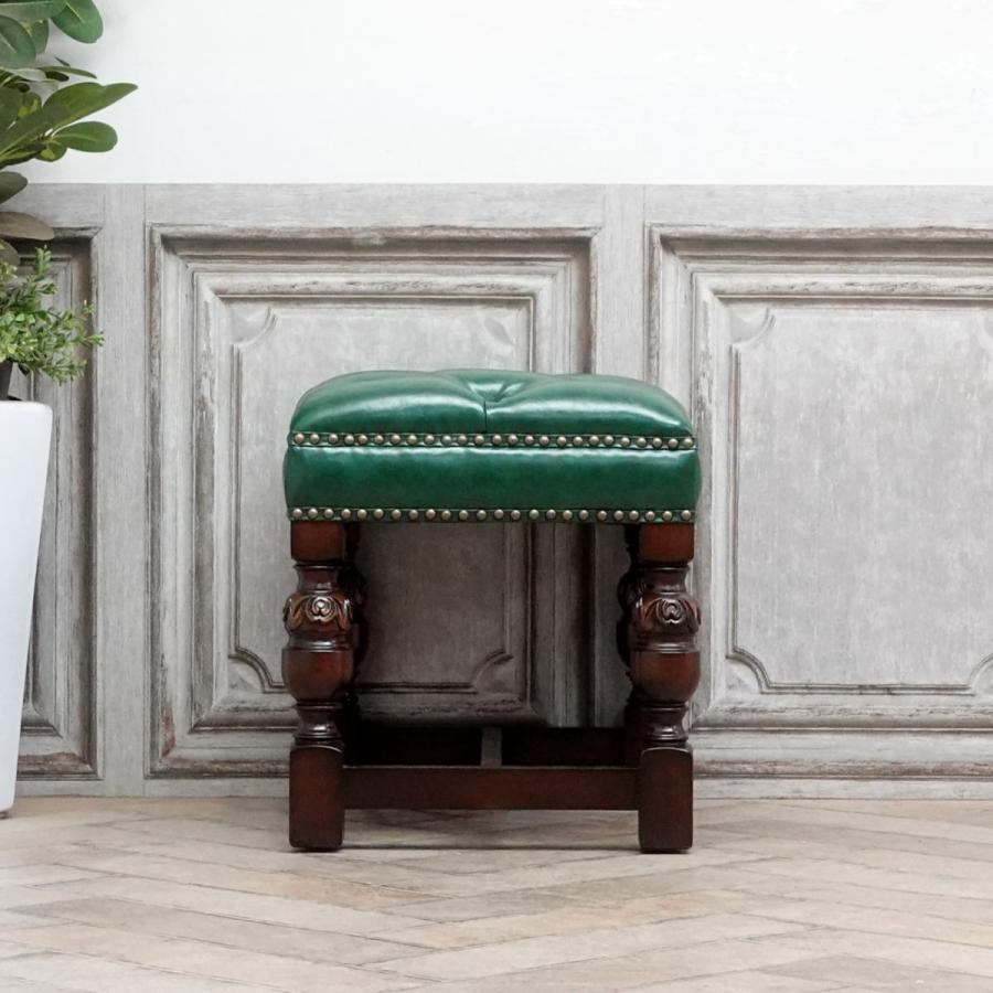 スツール アンティーク グリーンフェイクレザー 9004-s-5p91b