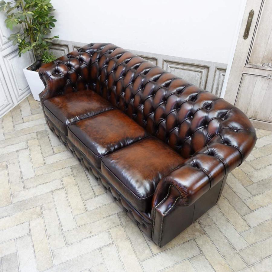 ソファ レザー 3人掛け 総本革 チェスターフィールドソファ