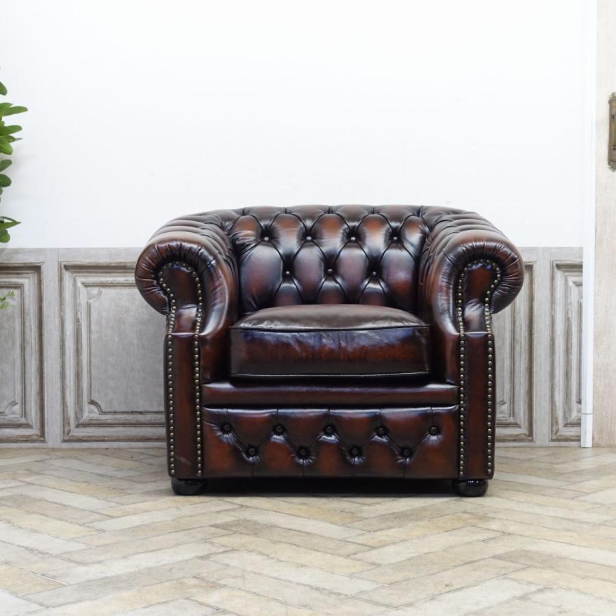 ソファ レザー 1人掛け 総本革 チェスターフィールドソファ