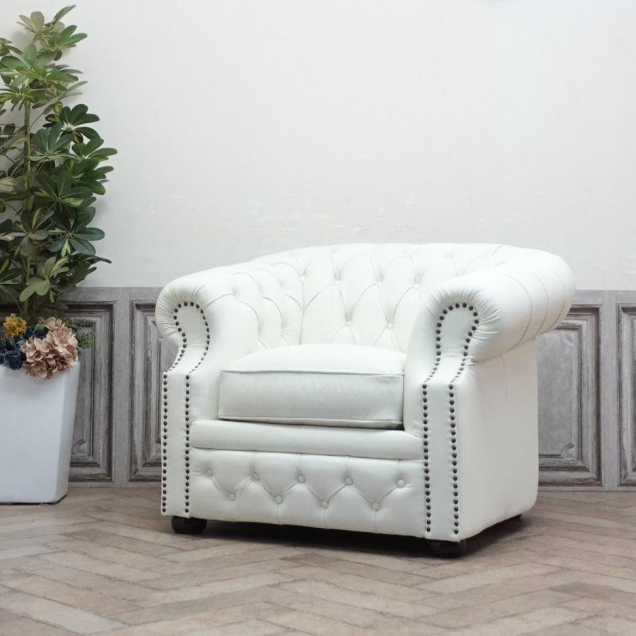 英国アンティークチェスターフィールド本革ソファー/白レザー