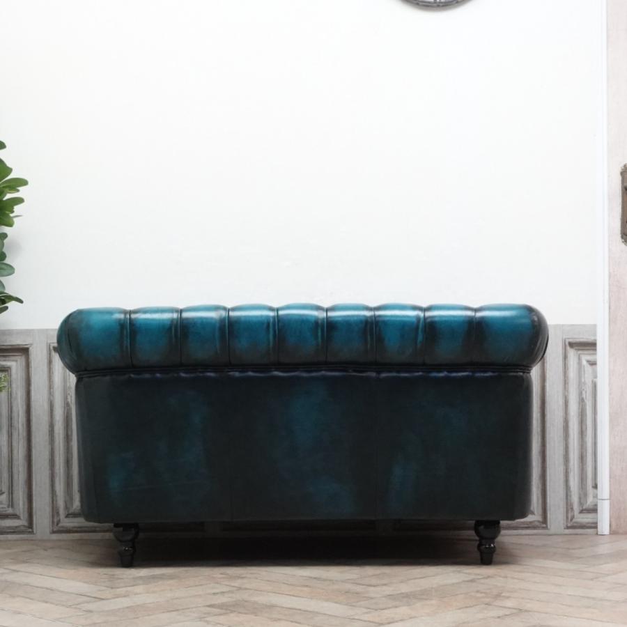 アンティーク ソファー 革 ブルー チェスターフィールドソファ