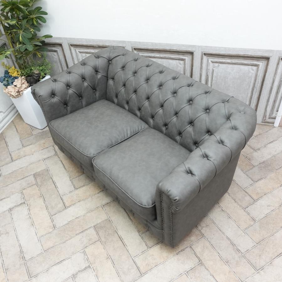 グレー フェイクレザー 2人掛けソファ