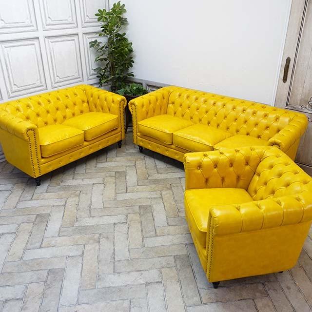 3人掛け ソファ 三人用 ソファー チェスターフィールド アンティーク