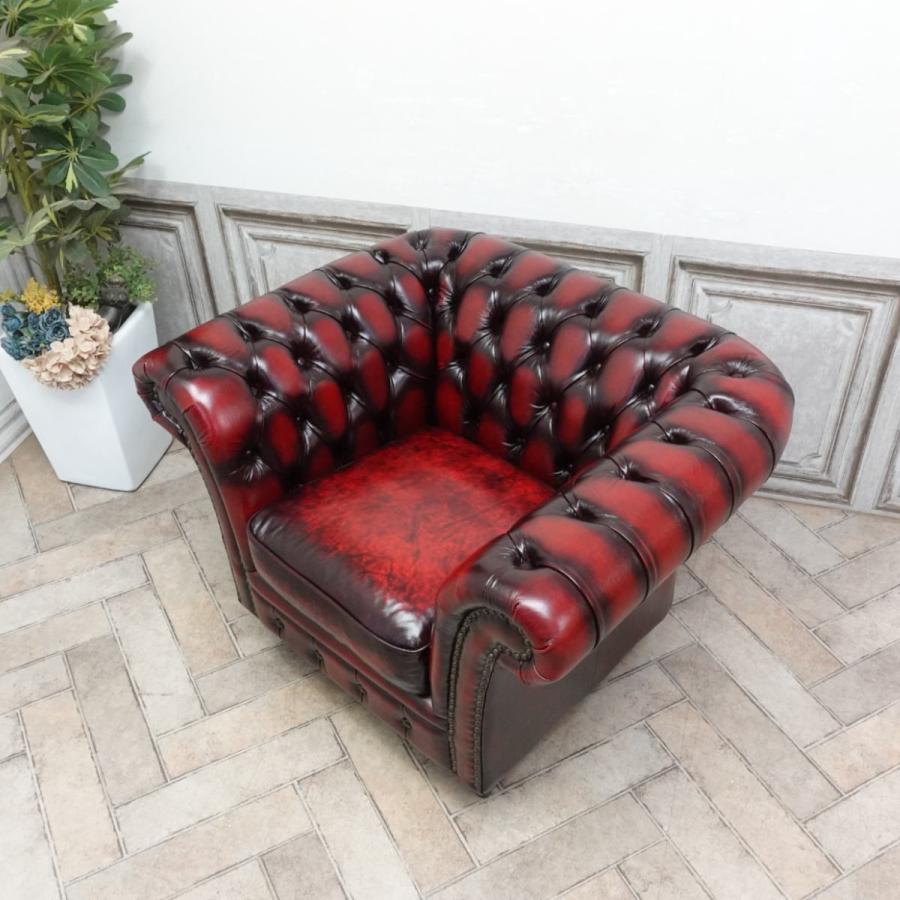 チェスターフィールド 総革 1人がけソファ 革張り レッド アームチェア CHESTERFIELD】総革 チェスターフィールド ウィングバックチェア