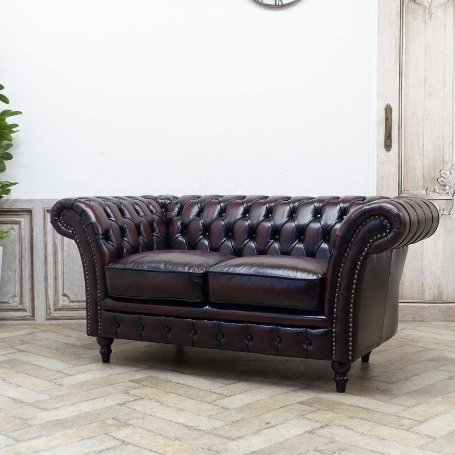 アンティーク ソファー 革 レッド チェスターフィールドソファ