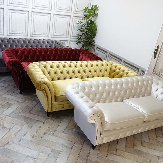 3人掛け ソファ 三人用 ソファー チェスターフィールド アンティーク