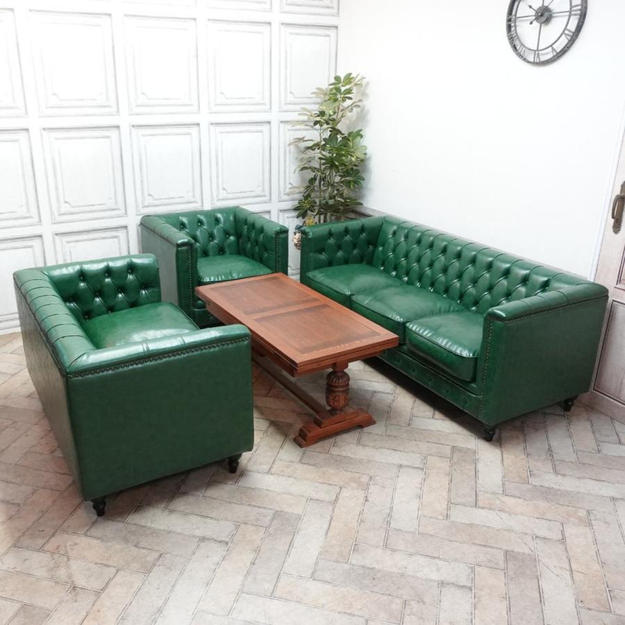ダークグリーン レザー チェスターフィールド ソファ ダークグリーン レザー チェスターフィールドソファ オランダ製
