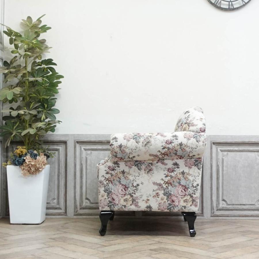 【美品】新象 シングルソファ 1P アンティーク 花柄　グレー　レトロ　ソファ アンティーク ソファ シェルファ 一人掛け 1P シングル ソファー