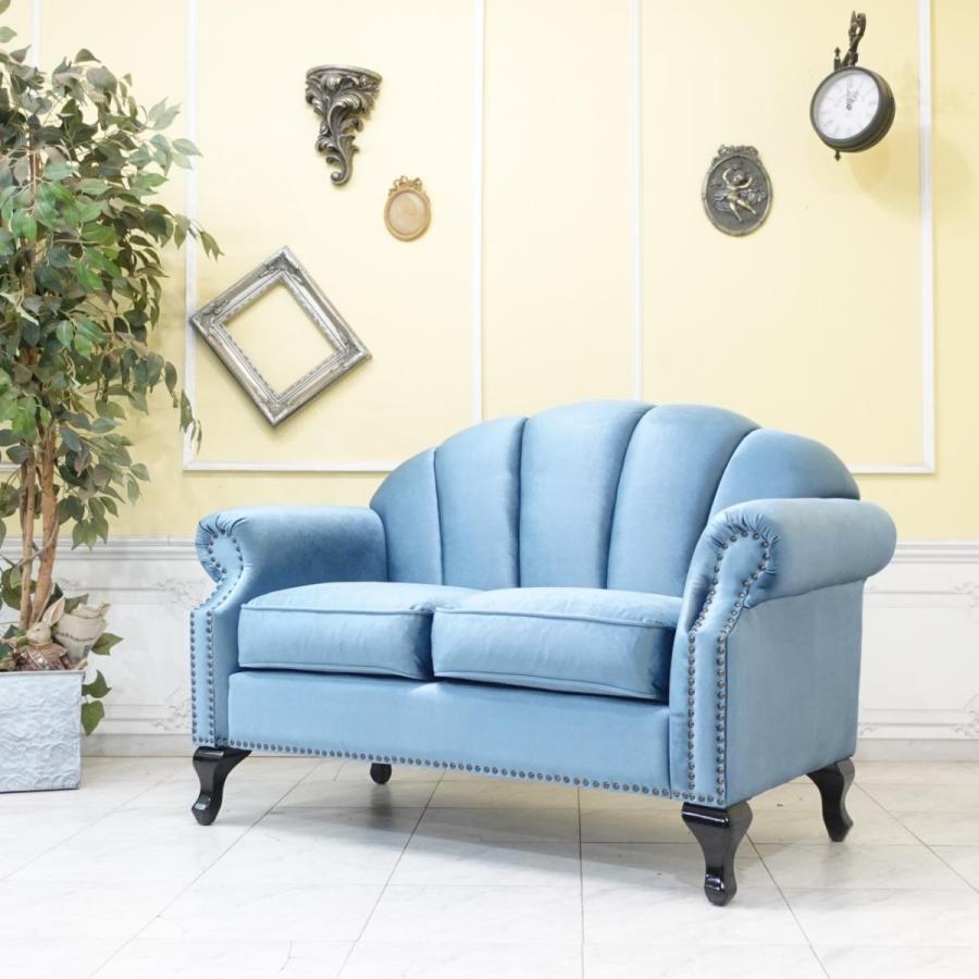 ブルーベルベット二人がけソファ