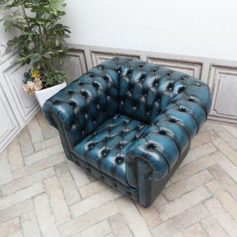 アンティーク ソファー 革 ブルー チェスターフィールドソファ vxb1l9