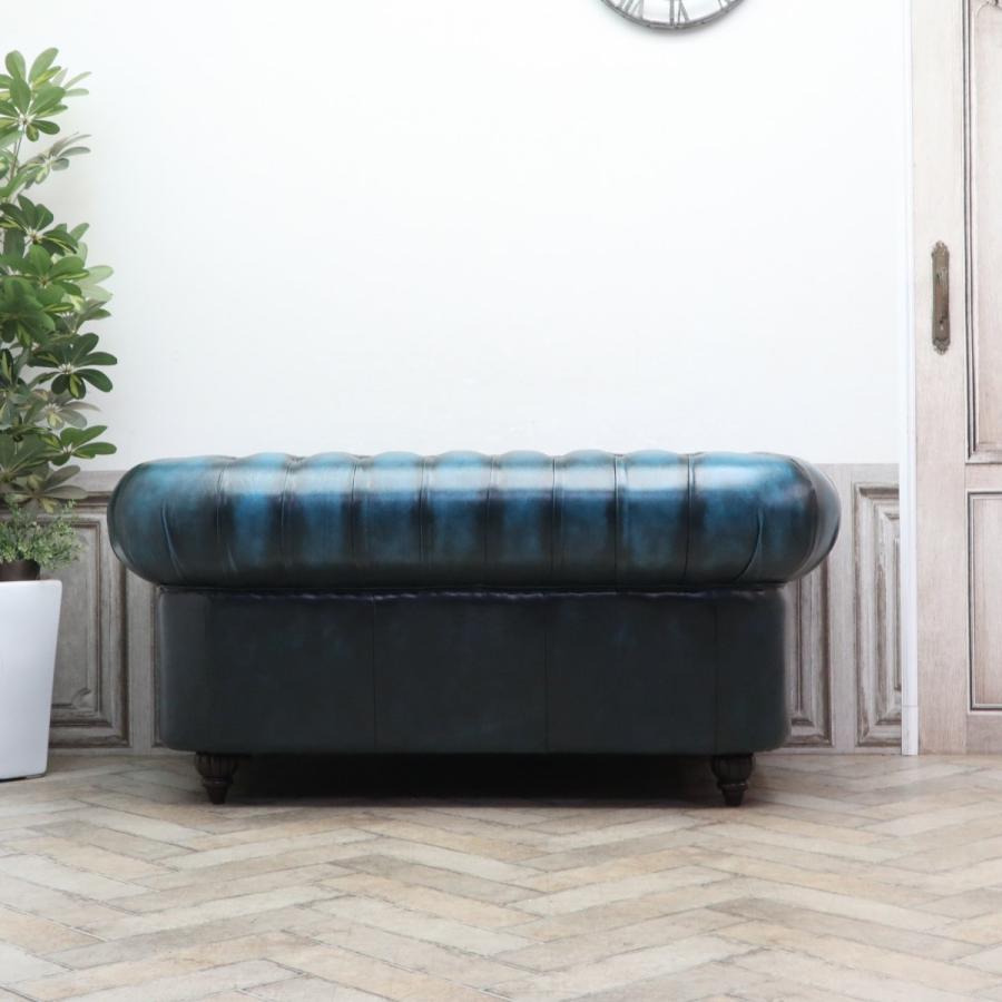 アンティーク ソファー 革 ブルー チェスターフィールドソファ vxb2l9