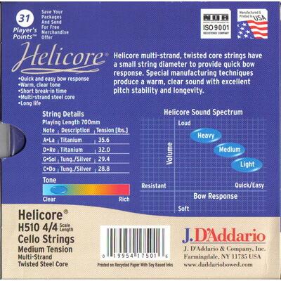 チェロ弦 ヘリコア セット(4/4) D'Addario Helicore Cello 4/4 set