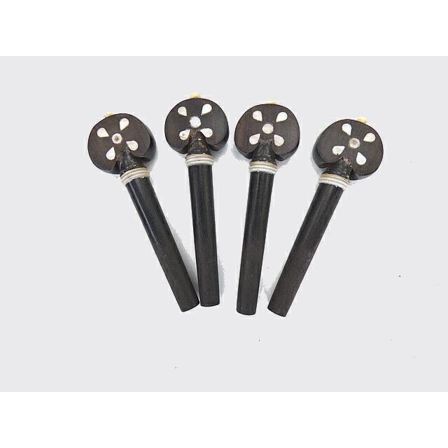 【新品】バイオリン用フィッティングセット（エボニー／クローム金具）未使用品！ Inlaid Ebony Violin Fitting Set インレイ エボニー バイオリン