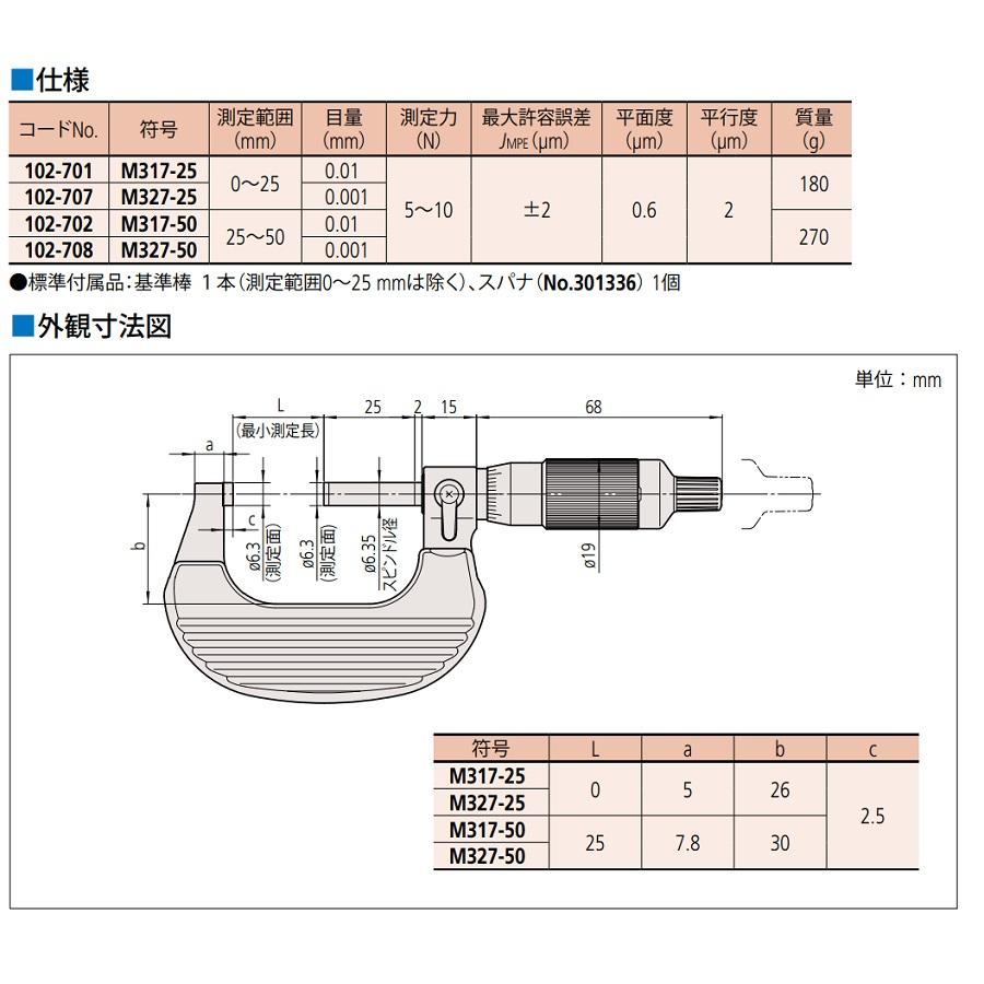 ミツトヨ ミツトヨ M327-25 0〜25mm 0.001mm ラチェットシンブル ミツトヨ ミツトヨ M327-25 0〜25mm 0.001mm ラチェットシンブル