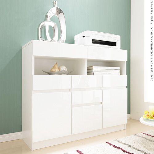 【送料無料】背面収納 付き リビングキャビネット CONVEI PREMIUM BRIGHT 〔コンヴィ プレミアム ブライト〕 鏡面 引き出し タイプ 幅 90 cm ルーター収納