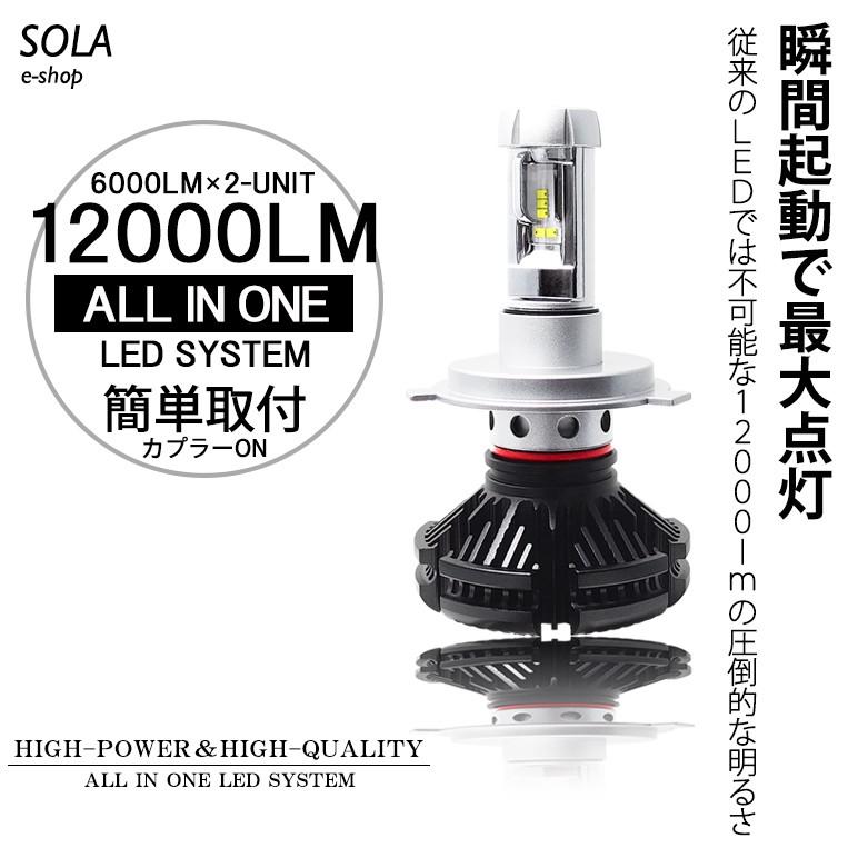 LED ヘッドライト ロービーム/ハイビーム H4 Hi/Lo 切替 50W 12000